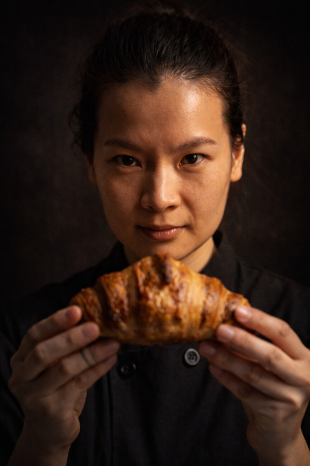 Dai Shi holding a croissant